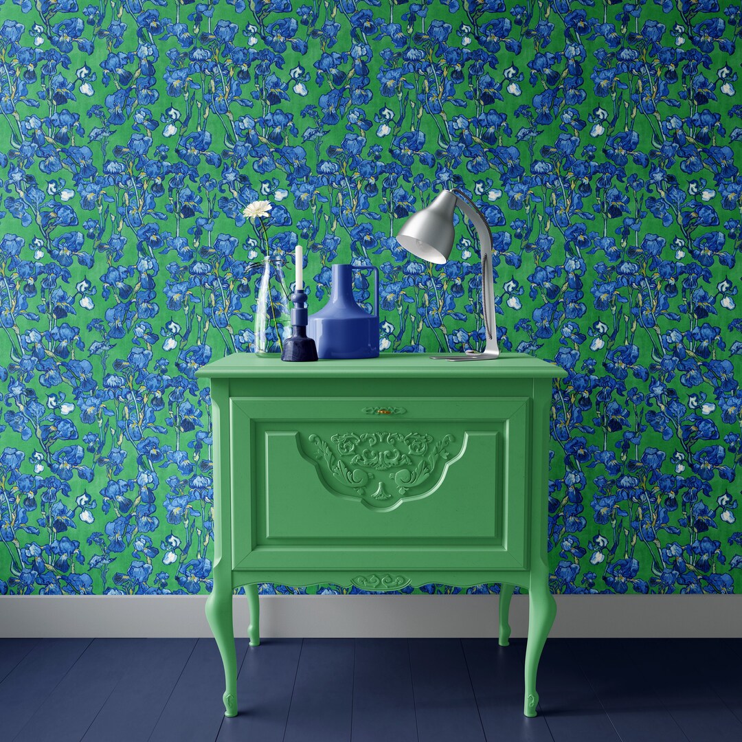 Van Gogh Irises Wallpaper Cobalt Blue Emerald Green REMOVABLE Peel and
