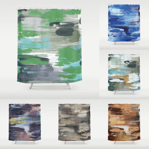 Painterly Multicolor Abstract Shower Curtain 70x70, 71 x 74, 70x83 Orange Aqua Turquoise Teal Blue Rust Grey Purple Yellow Green Lavender