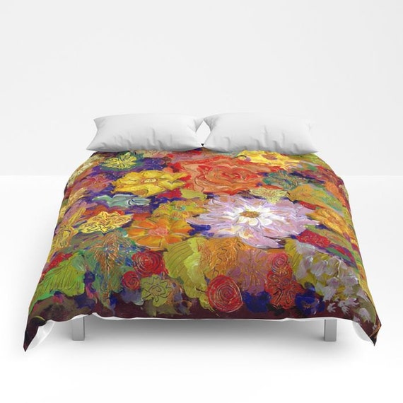 Autumn Floral Duvet Cover Or Comforter Red Orange Purple Etsy