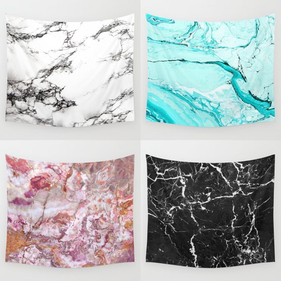 Marble Tapestry Wall Decor Black White Blue Pink Neutral Mauve Rust Grey Purple Rose Turquoise Teal Stone Texture Girls Dorm Teen Bedroom