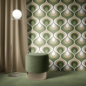 Retro Mood Wallpaper REMOVABLE Peel and Stick Self Adhesive repositionable EASY INSTALL woven Custom Size Reusable decal Sage Olive Green