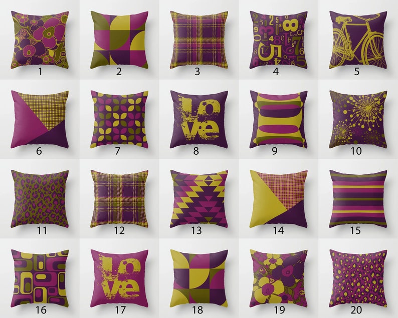 Purple Green Throw Pillow Mix and Match Indoor Outdoor Cushion Etsy