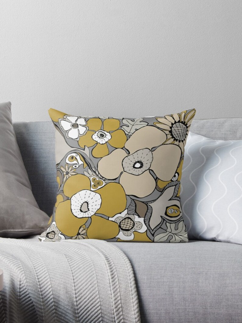 Mustard and Grey Throw Pillow Mix and Match Indoor Outdoor Etsy