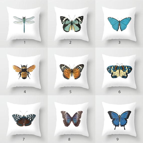Butterfly Dragonfly Bee Throw Pillow Butterfly pillows 10 inch | Etsy
