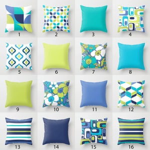 Grön Aqua Indigo Blå Prydnadskudde Mixa och matcha Kuddfodral för inomhusbruk Accent Soffa Kudde Vit Turkos Marinblå Geometrisk Lime Iris