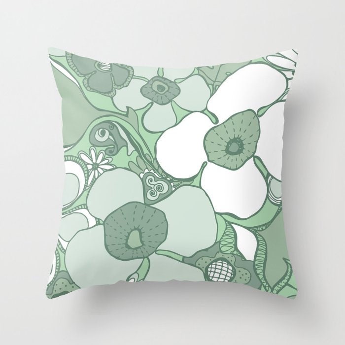 Sage Olive Green White Throw Pillow Mix and Match Indoor Outdoor Cushion  Cover Accent Couch Toss Lime Pistachio Apple Fern Mint Moss Seafoam 