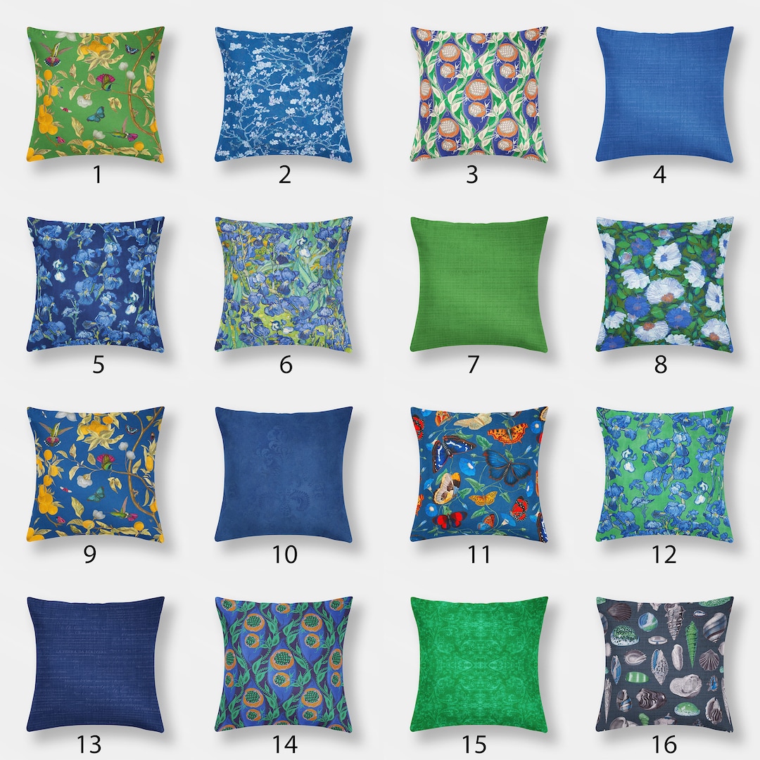 Royal Cobalt Blue Emerald Kelly Green Throw Pillow Mix and Match Indoor