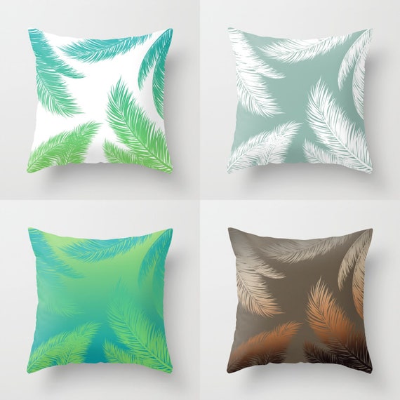 Palm Leaf Throw Pillow Indoor Outdoor Modern Chic Bedding Palm Leaf Throw Pillow Indoor Outdoor, Turquoise And Lime Green Bedding