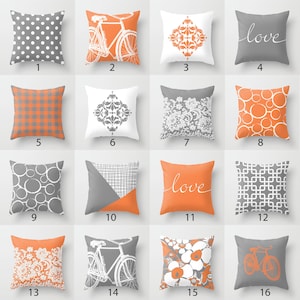 Orange Grey White Throw Pillow Mix and Match Indoor Outdoor Cushion cover Accent Couch Toss Geometric Modern Bedding Living Room Scandi