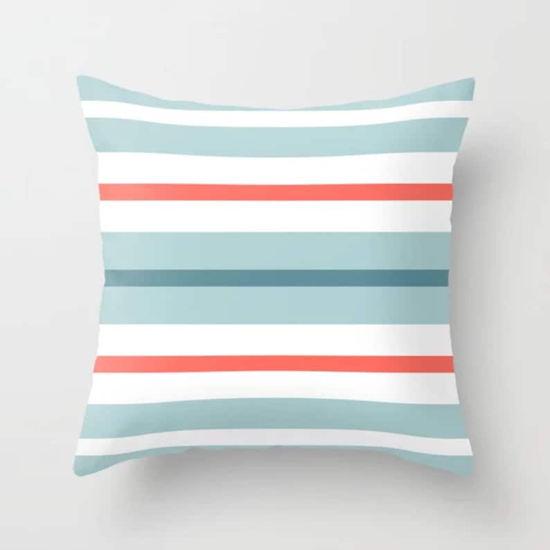 Living Coral Blue White Throw Pillow Mix and Match Indoor Etsy