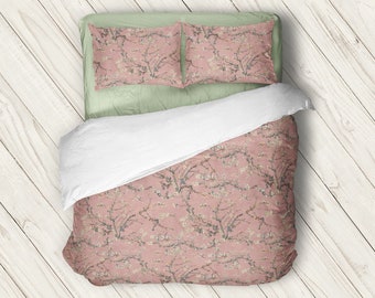 Van Gogh Almond Blossom Rose Pink Tan 100% Cotton Sateen Bedding Duvet Cover Pillow sham Pillow sleeve case standard king queen full twin