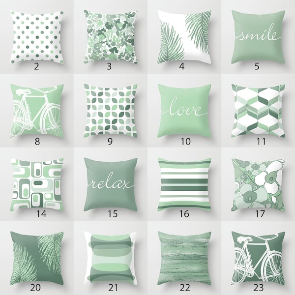 Mint Sage Green White Throw Pillow Mix and Match Indoor Outdoor Cushion cover Accent Couch Toss Geometric Modern Bedding Living Room Shades