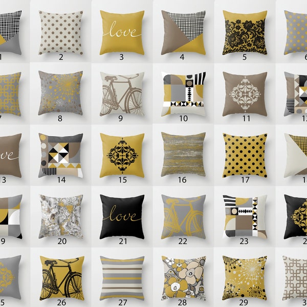 Yellow Grey Pillow Etsy