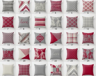 Grey sofa with red pillows sale