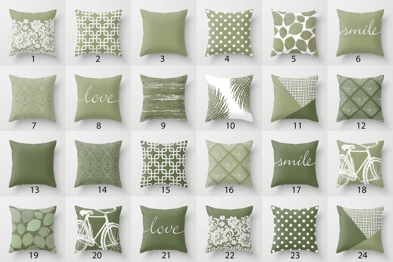 Sage Olive Green White Throw Pillow Mix and Match Indoor Etsy