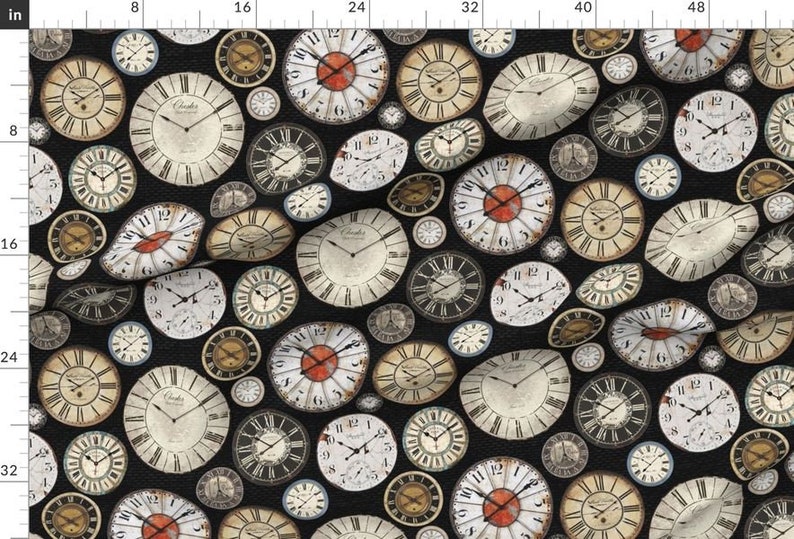 Vintage Clocks Home Decor or Upholstery Fabrics Linen Cotton Etsy