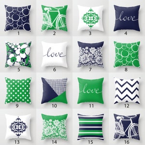 Kelly Green Navy Blue White Throw Pillow Mix and Match Indoor Outdoor Cushion cover Accent Couch Toss Geometric Modern Bedding Living Room