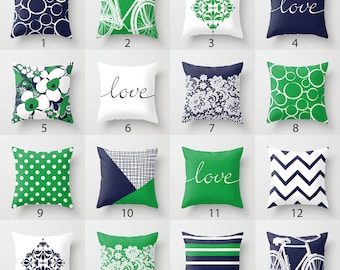 Kelly Green Navy Blue White Throw Pillow Mix and Match Indoor