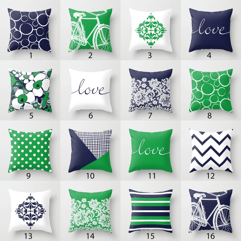 Kelly Green Navy Blue White Throw Pillow Mix and Match Indoor Etsy