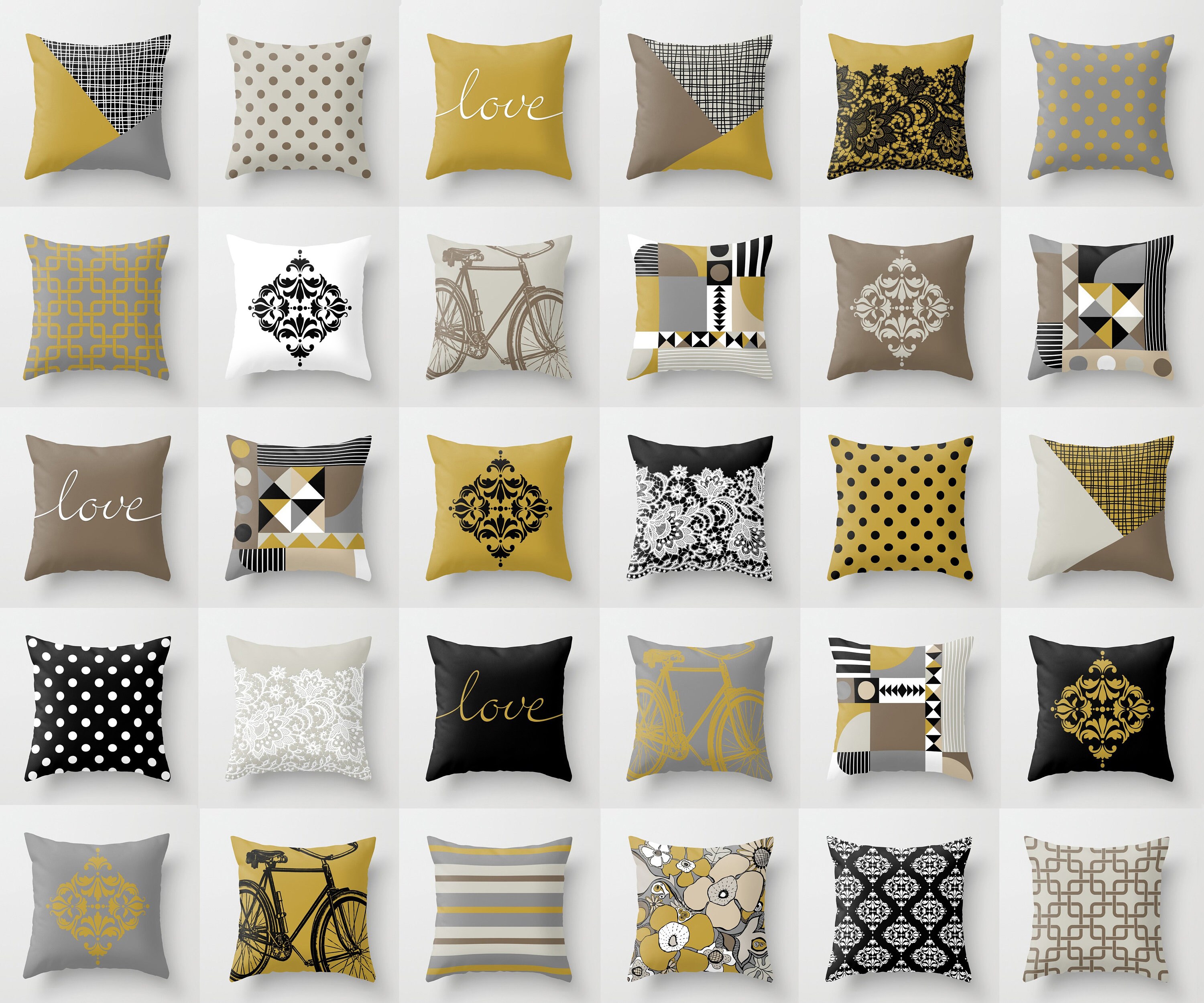 Mustard and Grey Throw Pillow Mix and Match Indoor Outdoor Etsy