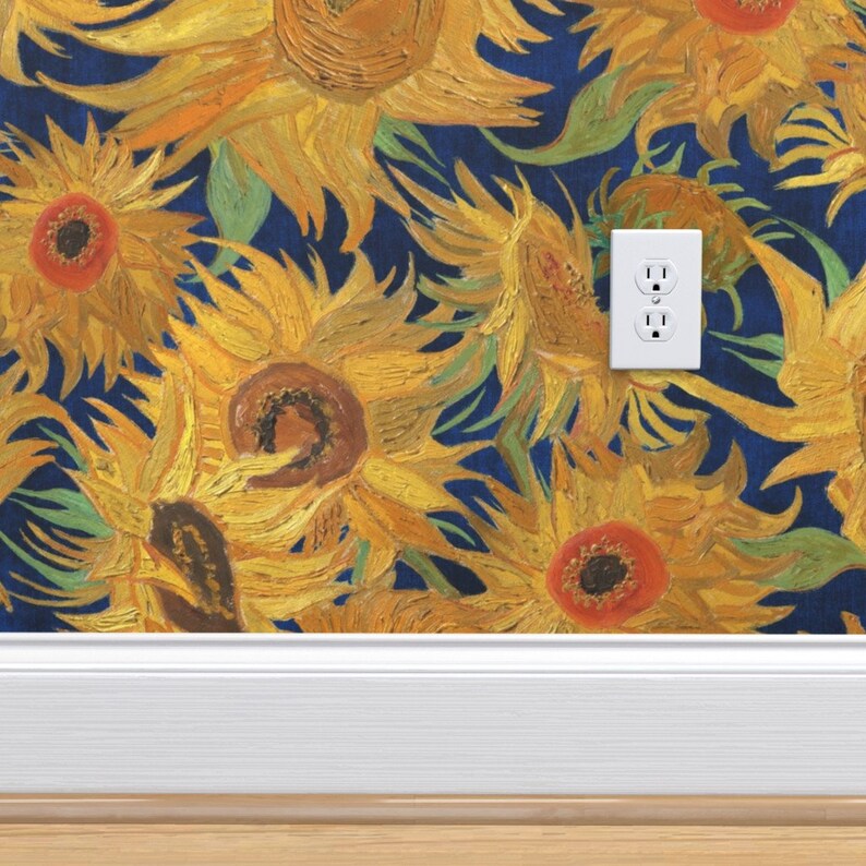 Van Gogh Sunflowers Wallpaper indigo orange REMOVABLE Peel and Etsy