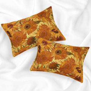 Van Gogh Sunflowers 100 % Mulberry Silk or Cotton Sateen Pillow Sham Standard King Size Pillowcase for Hair and Skin saffron orange yellow