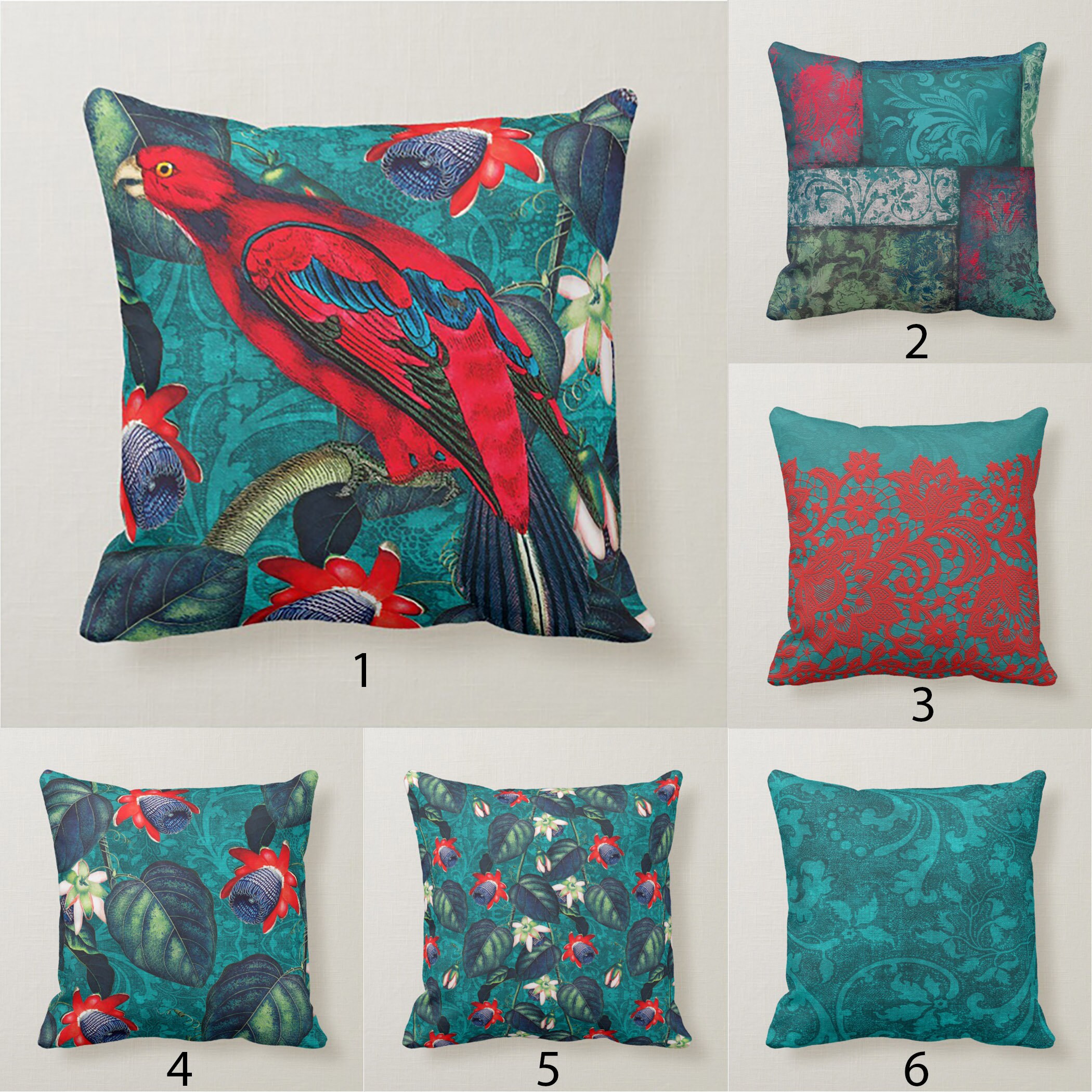 Red and Teal Pillow Etsy