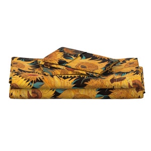 Van Gogh Sunflowers black yellow turquoise 100% Cotton Sateen Bedding Duvet Cover Pillow sham Flat Fitted Sheet king queen full twin saffron image 9