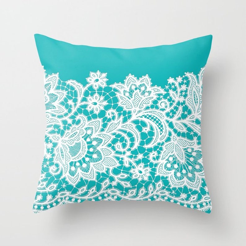 Turquoise Navy Blue White Throw Pillow Mix and Match Indoor Etsy