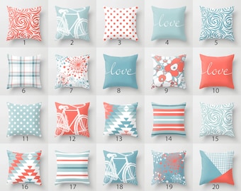 Living Coral Blue White Throw Pillow Mix and Match Indoor Outdoor Decorative Zippered Cushion cover Accent Sofa Couch Modern Bedding beach