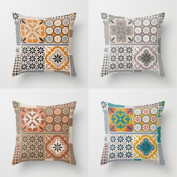 Alhambra Tiles Throw Pillow Indoor Throw Pillow Cushion Cover, Tile Mosaic