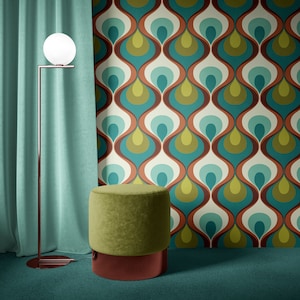 Retro Mood Wallpaper REMOVABLE Peel and Stick Self Adhesive repositionable EASY INSTALL woven Custom Size Reusable decal Brown Green Blue