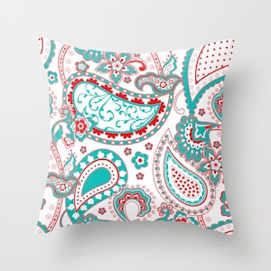Crimson Turquoise White Pillow Mix and Crimson Aqua White Pillow Mix and Match