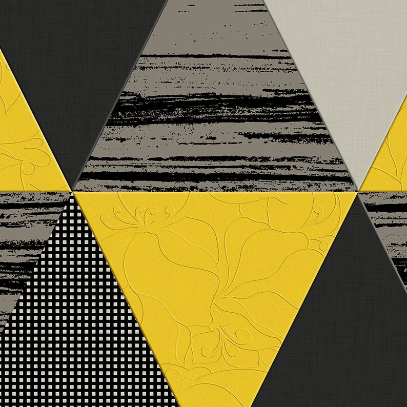 Black Yellow Grey Triangles Wallpaper REMOVABLE Peel and Stick Etsy
