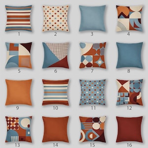Blue Cream Terracotta Rust Brown Throw Pillow Mix and Match Indoor Outdoor Cushion cover Accent Couch Toss Retro Mod Geometric Living Room
