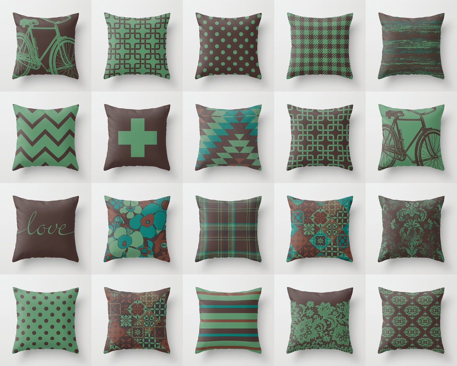 Green Brown Throw Pillow Mix and Match Indoor Outdoor Cushion Etsy