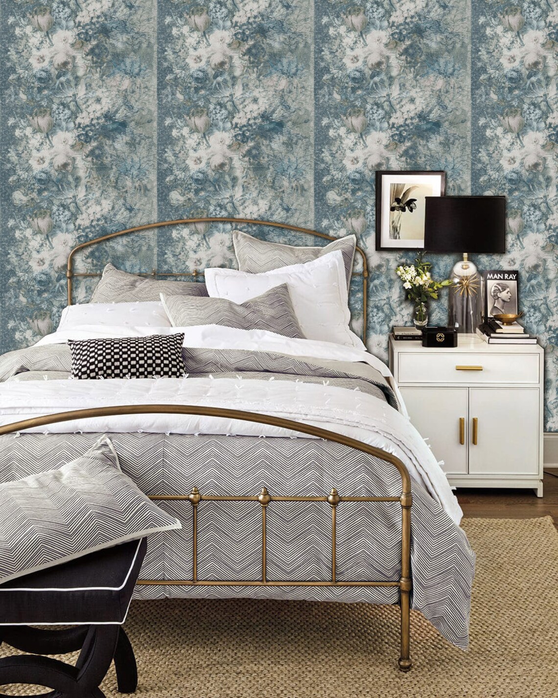 Vintage Flora Stripes Wallpaper Duck Egg Blue REMOVABLE Peel Etsy