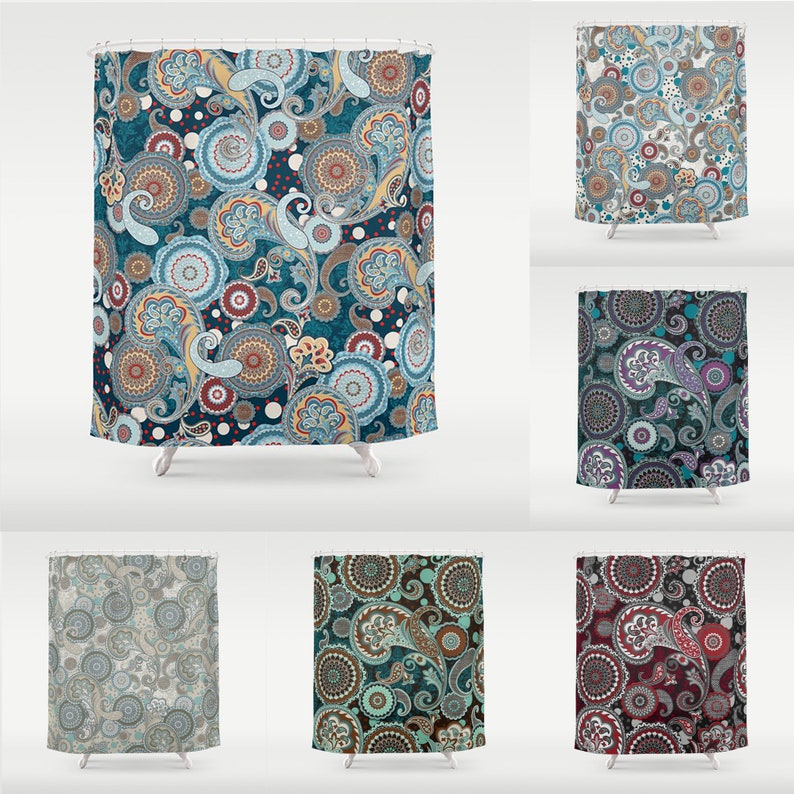 Paisley Mandala Shower Curtain 70x70 70x83 70x90 White Beige Etsy