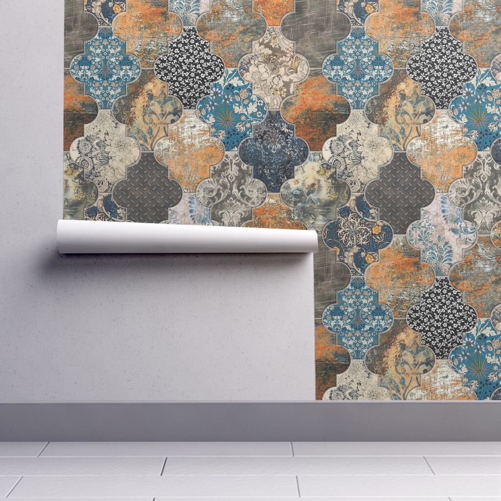 Moroccan Tile Effect Wallpaper Mustard/Grey/Black Moroccan Tile Effect Wallpaper Mustard/Grey/Black