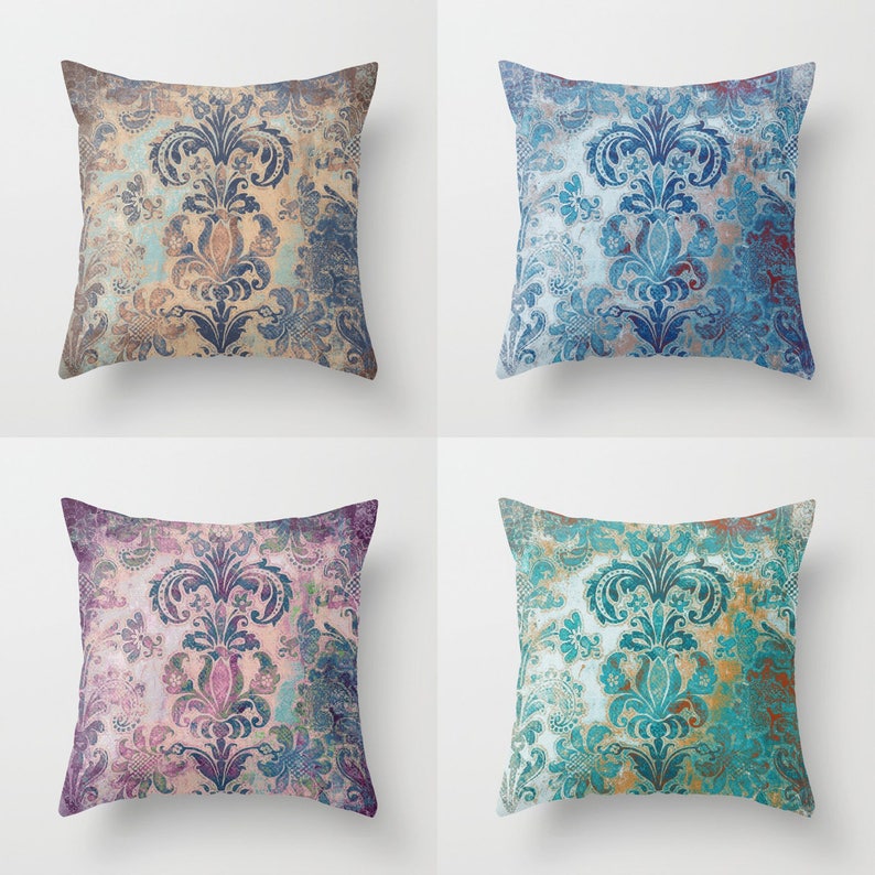 Grunge Damask Throw Pillow Indoor Outdoor Modern Chic Throw Pillow Indoor Outdoor Modern Chic