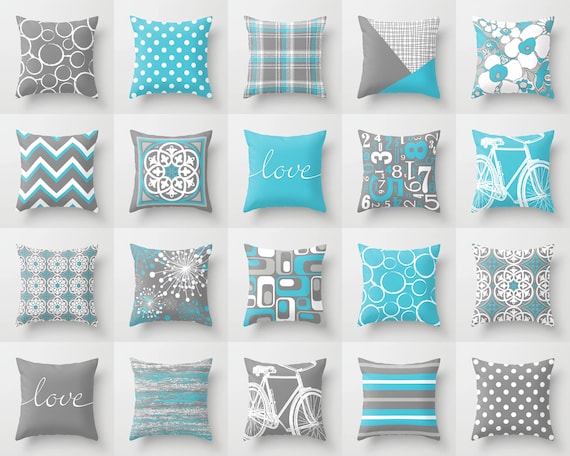 Türkis blau grau weiß Dekokissen Mix and Match Indoor Outdoor Kissenbezug Akzent Sofa Couch moderne Bettwäsche Wohnzimmer Tiffany massiv
