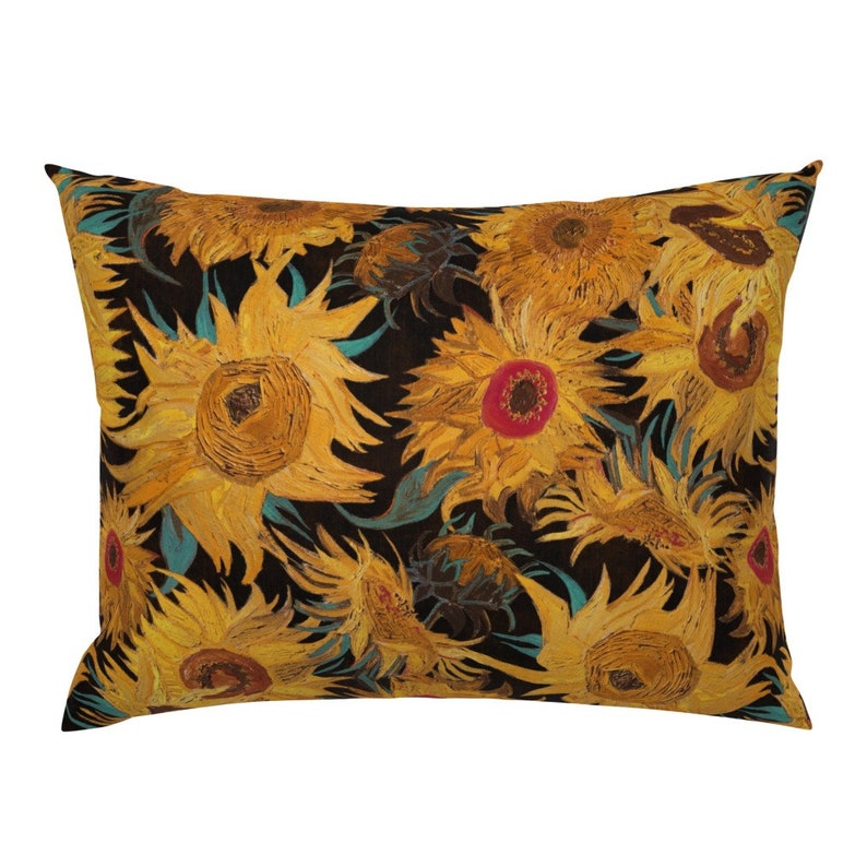 Van Gogh Sunflowers black yellow turquoise 100% Cotton Sateen Bedding Duvet Cover Pillow sham Flat Fitted Sheet king queen full twin saffron Knife Sham 26"x20"