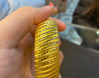 2cm Wide Gold Plated Bangle, Thick Gold Brass Bracelet, Turkish Bilezik, Textured Statement Cuff, Adana Burma Style, Wedding Jewelry, Gift