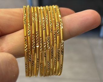 Bracelet jonc Ajda plaqué or une pièce, bracelets empilables fins, finition laser coupe diamant, bijoux en laiton, bracelet indien, cadeau scintillant pour elle