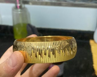 2cm Wide Gold Plated Bangle, Thick Gold Brass Bracelet, Turkish Bilezik, Textured Statement Cuff, Adana Burma Style, Wedding Jewelry, Gift
