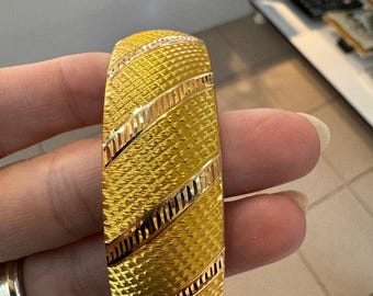 2cm Wide Gold Plated Bangle, Thick Gold Brass Bracelet, Turkish Bilezik, Textured Statement Cuff, Adana Burma Style, Wedding Jewelry, Gift