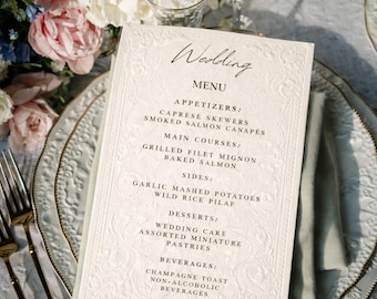 Plantilla de menú de boda elegante y editable, descarga instantánea