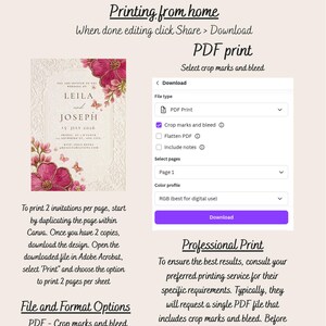 Luxury Floral Wedding/Nikkah Invitation Template | Elegant Romantic Pink & Gold Printable Wedding Card 5x7 image 4