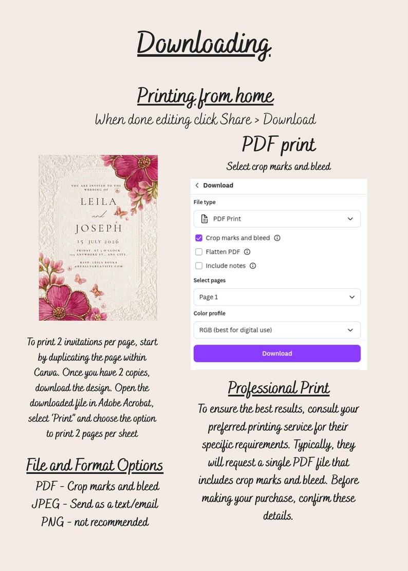 Luxury Floral Wedding/Nikkah Invitation Template | Elegant Romantic Pink & Gold Printable Wedding Card 5x7 image 4