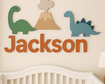 Personalized Dinosaur Nursery Name Sign, Dino Baby Boy Room Decor, Dinosaur Wall Art